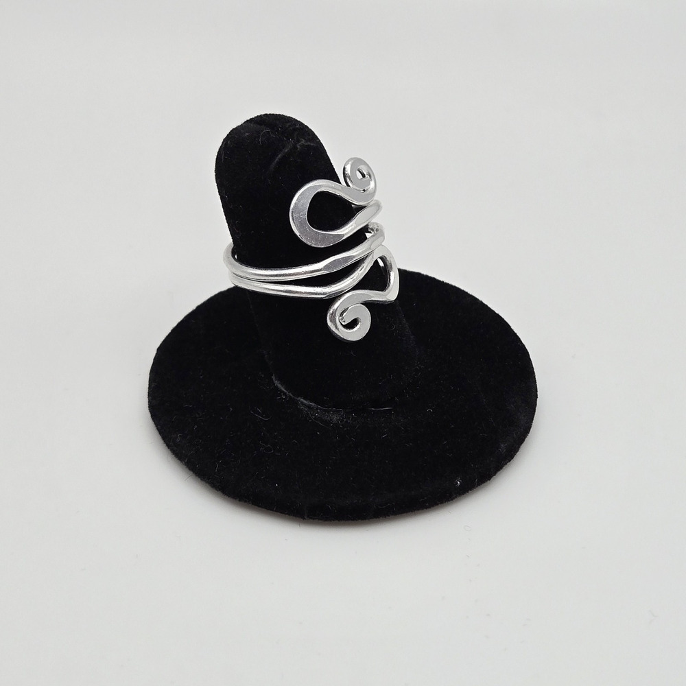 Snake Ring Silvertone Scroll Hammered Metal Swirl Modern Artisan Boho Size 6.25 - Picture 8 of 11